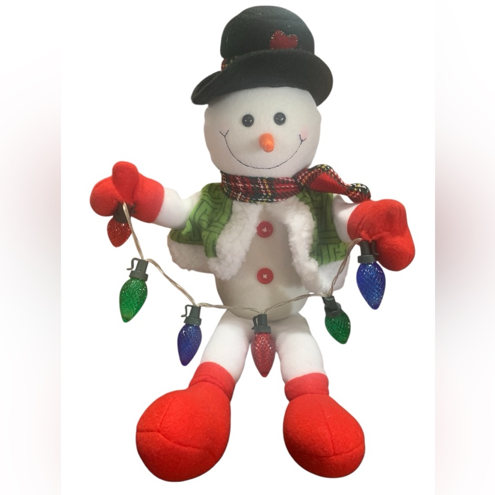 Musical Snowman Plush Sitter String Lights Music Battery Operate Christmas Decor